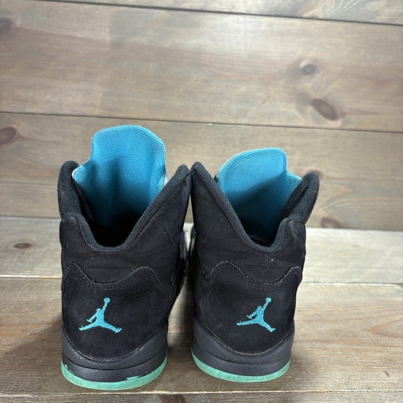 nike air jordan 5 kids youth size 1Y shoes black aqua basketball sneakers - Picture 4 of 10